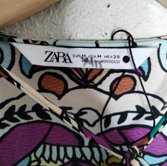 Zara Cream and Purple Resort Midi Dress with Bell Sleeves - Picture 6 of 6